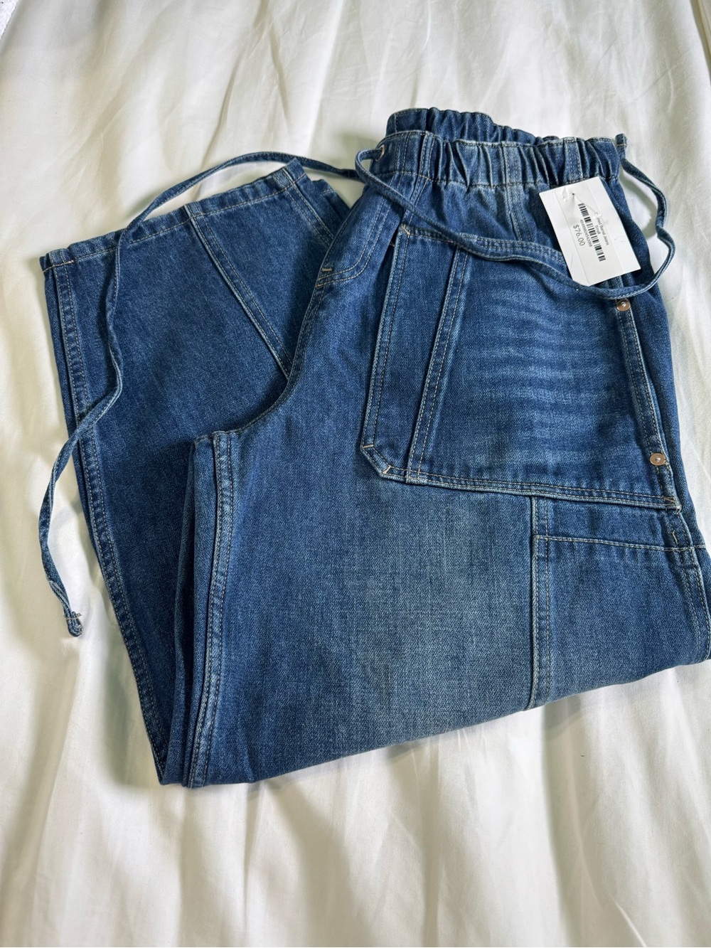 Oli & Hali Blue Cropped Ankle Denim Cargo Jeans washed Barrel Style